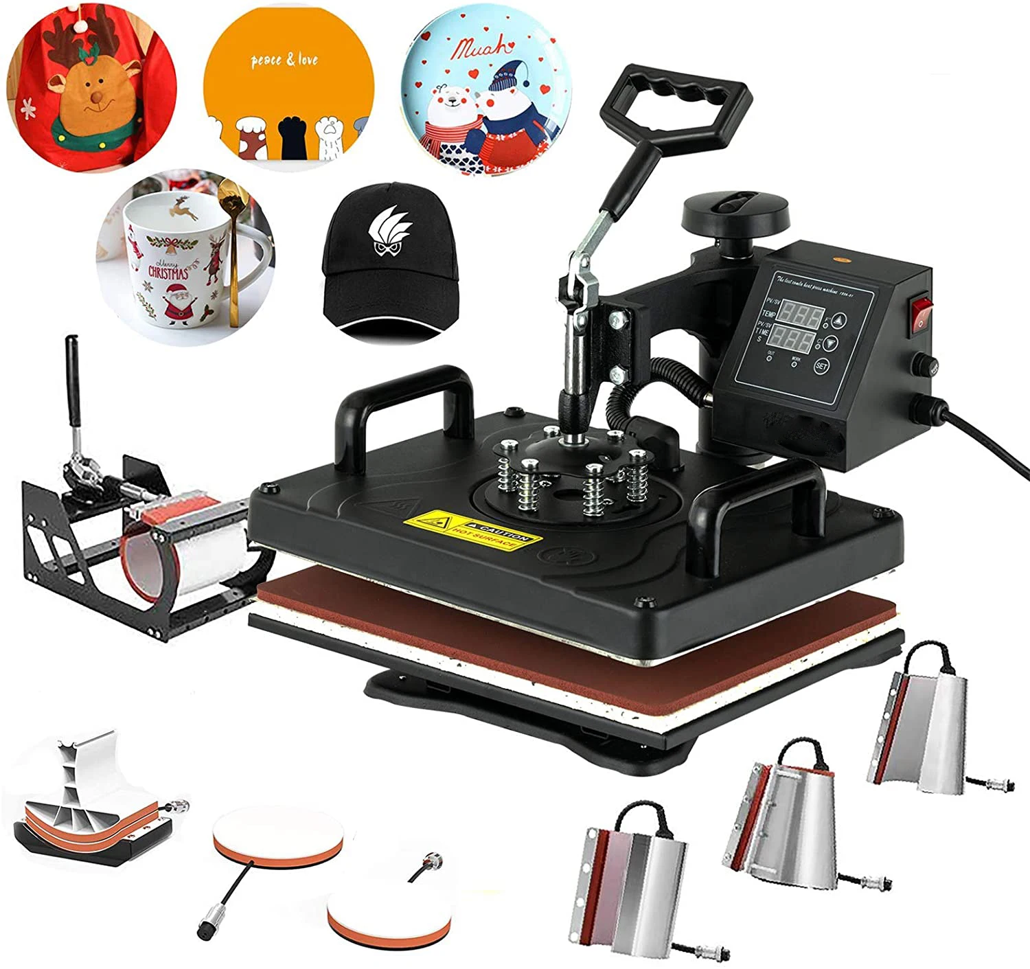 8 in1 Combo heat press machine, Plate / Mug / Cap / TShirt heat