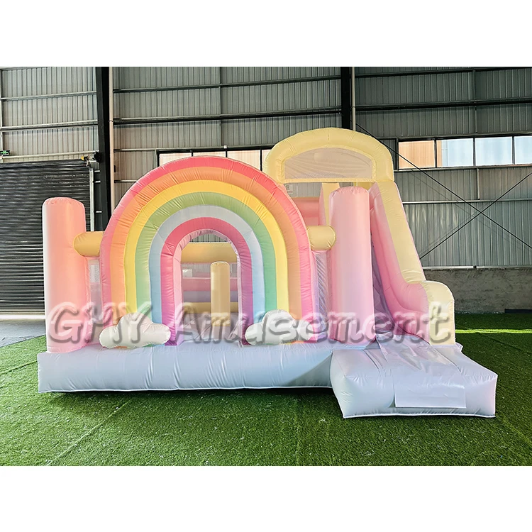 New design rainbow inflatable bouncer jumping castle with slide