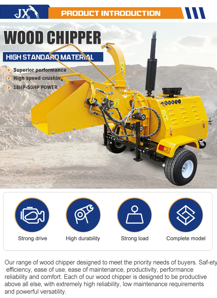 Easy Chipper 18-60HP Diesel-Powered Wood Chipper Machine - 9cmb/Hour Capacity, Heavy ...