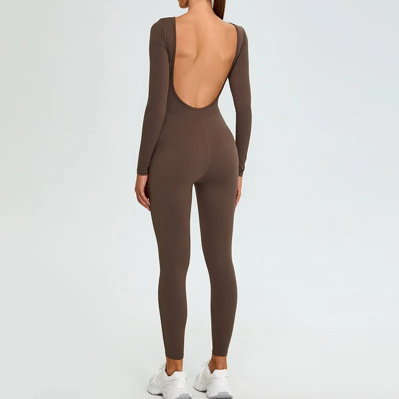 Style Back Yoga Jumpsuit Long-sleeved Tight Tummy Control Seamless Breathable Spaghetti preview