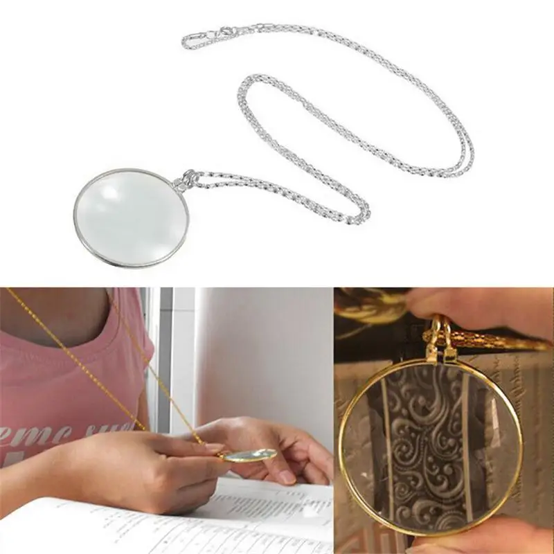 Decorative Monocular Necklace 5x Magnifying Glass Pendant Plated Chain Necklace Magnifier for Jewelry