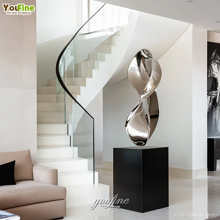 Abstract Golden Modern Abstract Twisted Sculpture Metal Stainless Steel Indoor Sculpture
