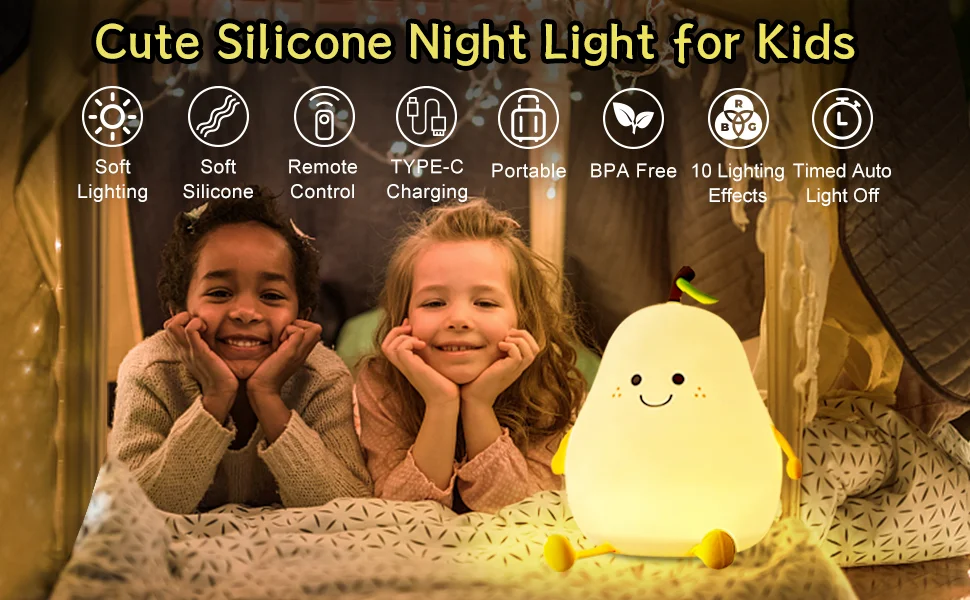 Hot Product Pear LED Night Lights Table Lamp Environmental Protection Silicone Light with 7 Colors Changeable