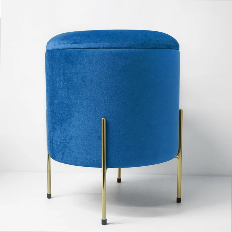 New Sale 2021 Modern Gold Velvet Stools Metal Legs Stool Velvet Ottoman Round Gold Metal Chairs Indoor Home Luxury Foot Step