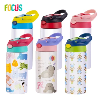 USA warehouse Flip Top Straight Sublimation Blanks 12oz Tumbler 350ml Kids Cup Stainless Steel Water Bottle Sublimation DIY Cup