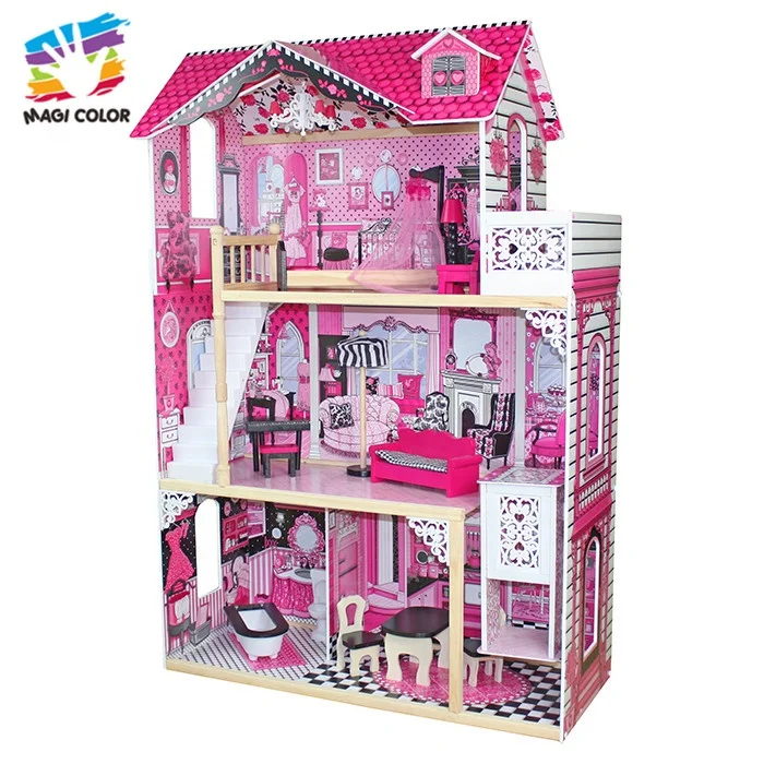 Готов к отправке, розовый деревянный детский Кукольный домик, по низкой цене W06A101