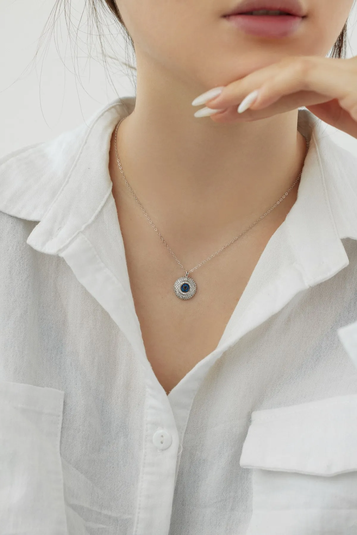KAKODIY Lucky Turkish Evil Eyes Pendant 925 Sterling Silver Necklace Women's Full Zirconia 18K Gold Greek Eyes Amule Women's Necklace detail 4