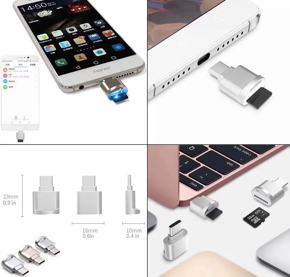 Портативный мини-кардридер USB Type C Micro SD TF устройство для чтения карт памяти OTG адаптер кардридер для мобильного телефона с интерфейсом Type-c