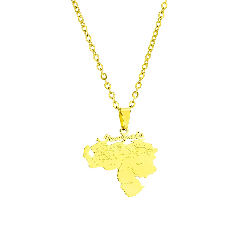 Venezuela Map Pendant Necklace - Stainless Steel Silver Jewelry, 24K Gold Plated, Nickel & Lead Free, Gift For Travel Lovers - View #3