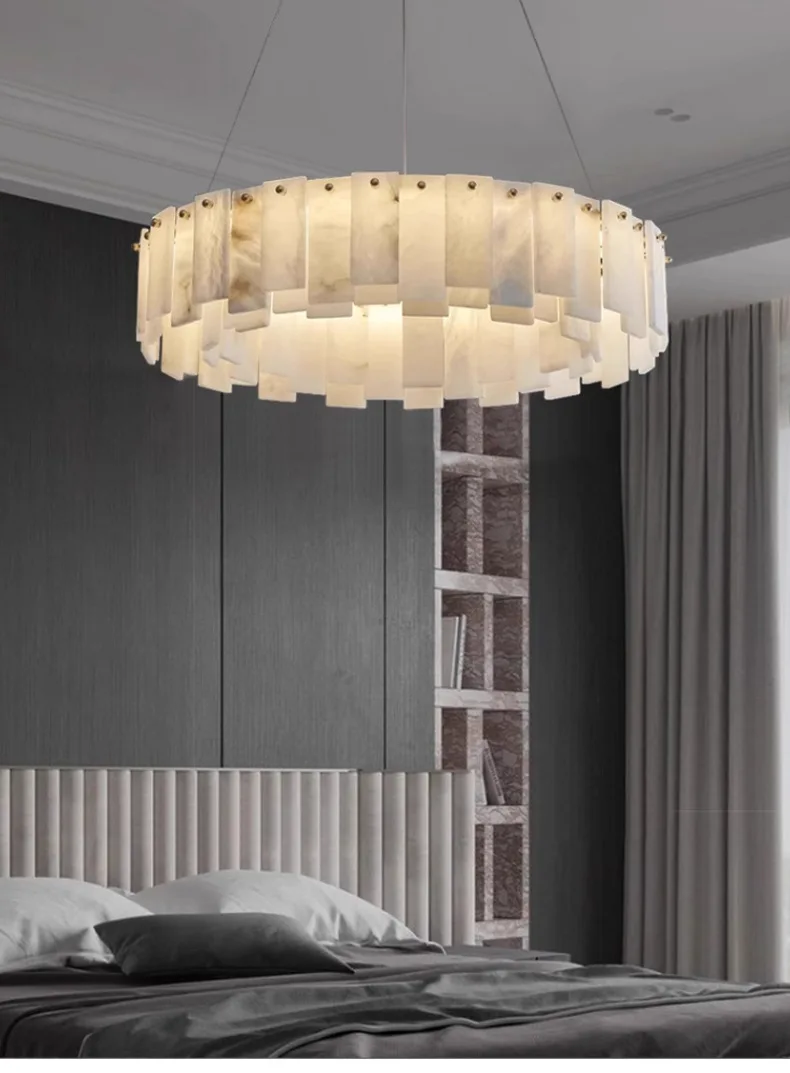 Postmodern All-copper Chandelier Living Room Designer Creative Minimalist Dining Room, Bedroom, Natural Marble All-copper Lamp.