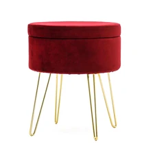 HStex Custom Folding Furniture Wholesale Round Footstool Makeup Stools Velvet pink Sofa Ottoman Modern Pouf Chair