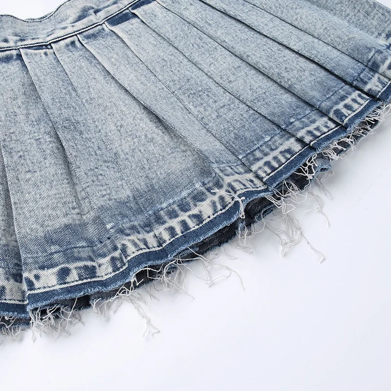 2023 Summer Fashion Hot Mini Denim Skirt Sexy Pleated Mini Jeans Skirts ...