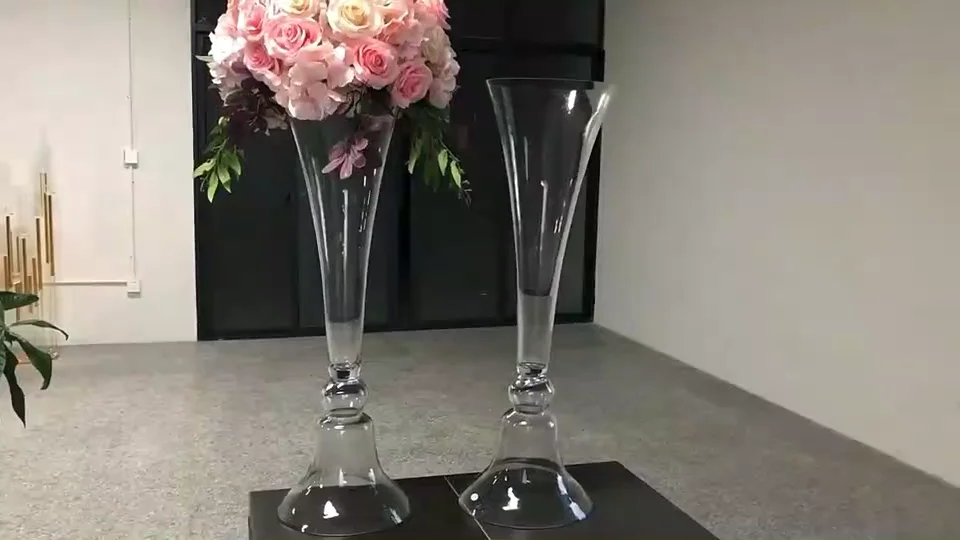 Wholesale Cheap Horn Shape Tall Glass Vase For Wedding Centerpieces