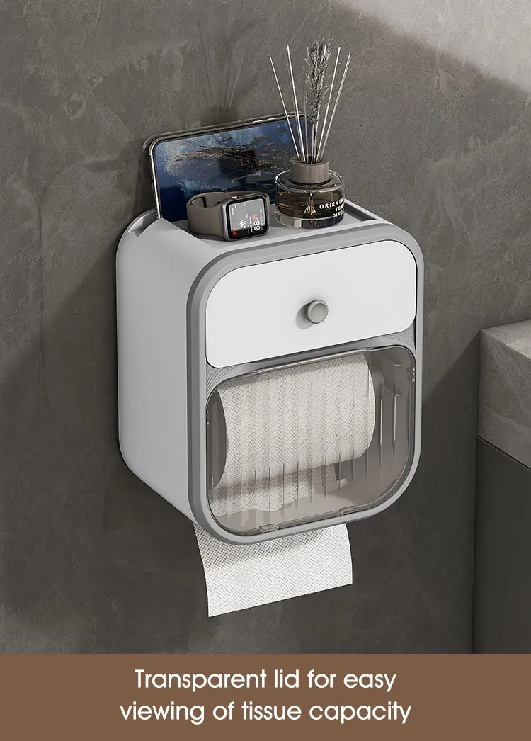 Wall Mounted Waterproof Double Layer Drawer Design Bathroom Roll Toilet