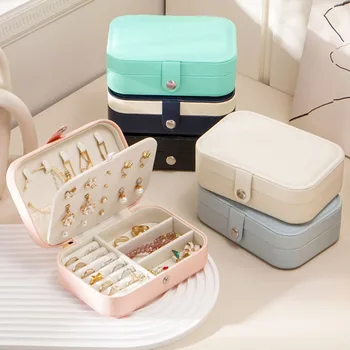 Fashion Pink Small Travel Portable Pu Leather Earrings Ring Jewellery Case Jewelry Box Organizer