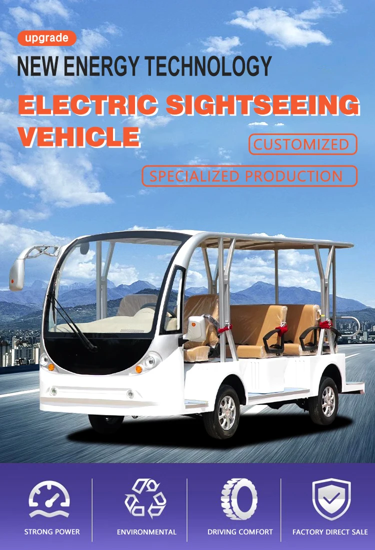 Sightseeing Car Free Shuttle Pure Electric Car Green Transportation 14 Seats Passenger Golf Carts With Good Quality factory