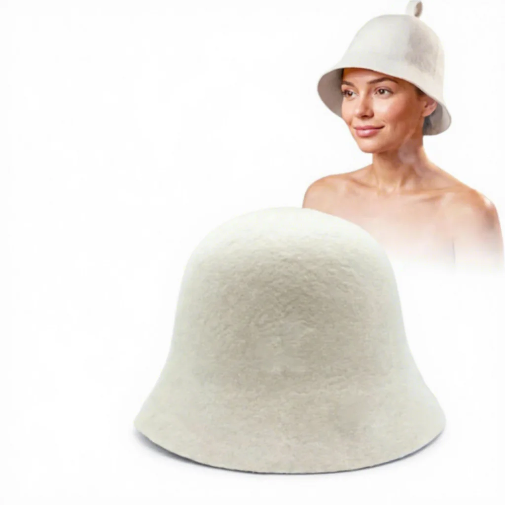 Merino Wool Sauna Hat & Cap for Women & Men-Ultra Soft Lightweight Aroma Diffuser Hair Scalp Protection Hanging Loop Storage Bag