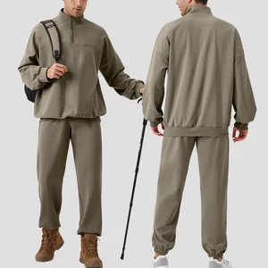 Custom Streetwear Half Zipper Collar Long Sleeves Hoodies Men's Sweatshirts Loose Sweatpants Sets