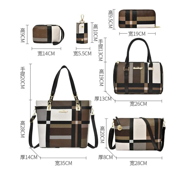 Fashion shoulder bags women purses wallet 6 pieces set handbag