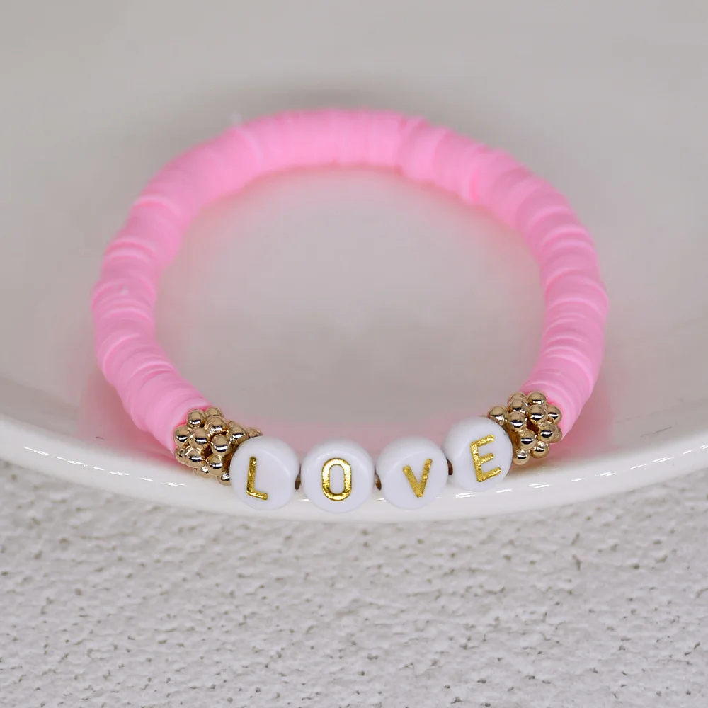 Heishi Clay Bracelet Stretchable Beads Beaded Boho. Aqua Pink Shell Bracelet