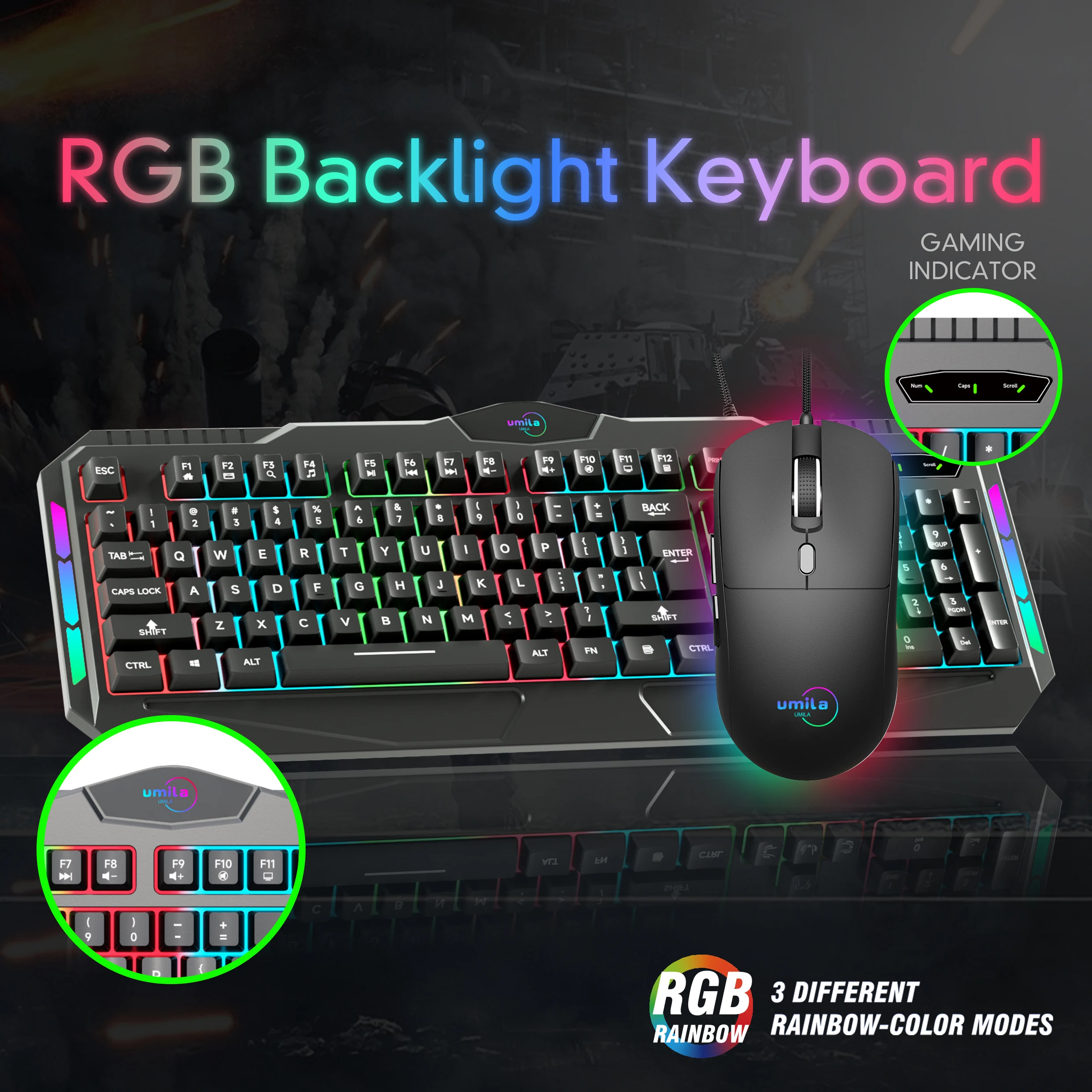Umila Gaming Keyboard and Mouse High Quality LED RGB