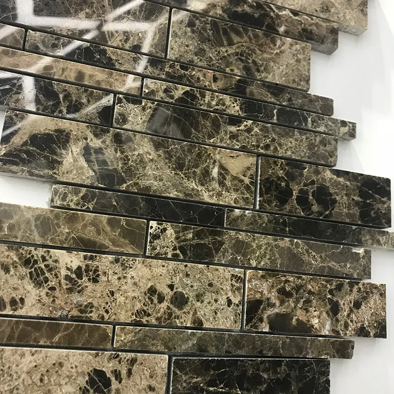 Emperador Dark Random Strip Shape Marble Mosaic Tile for Home Decor Backsplash Mosaic Tile