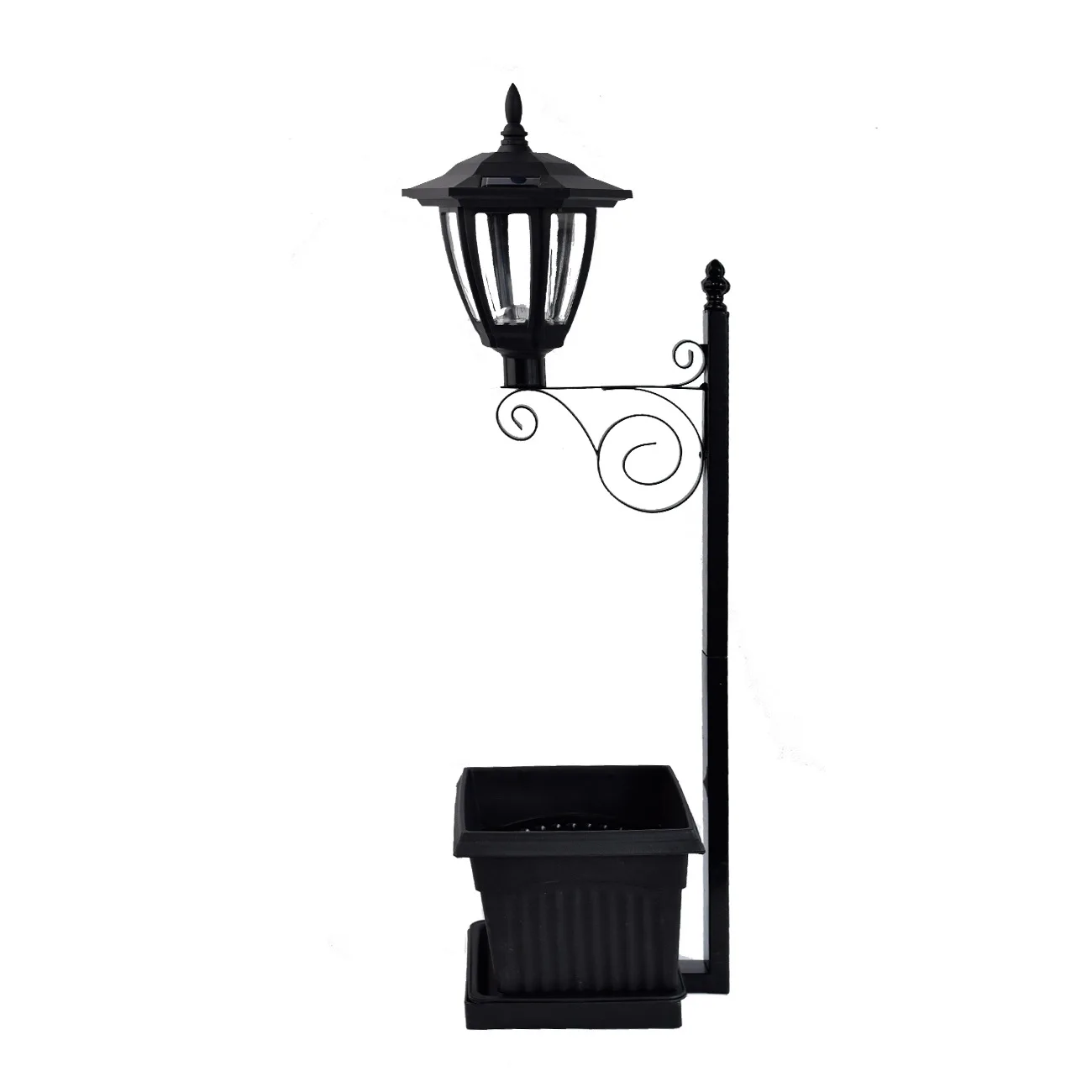 Solar Resin Flower Pot Iron Art Lamp Decorative Piece Outdoor Garden Decoration Small Night Light Multi-functional Garden Lamp