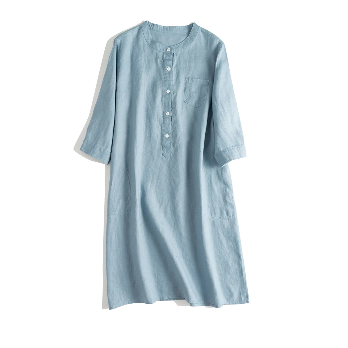 Pure Linen dress spring summer simple short sleeve women linen dress