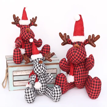 Wholesale new tartan action figure doll cute sitting Christmas deer Christmas decorations children's holiday gifts