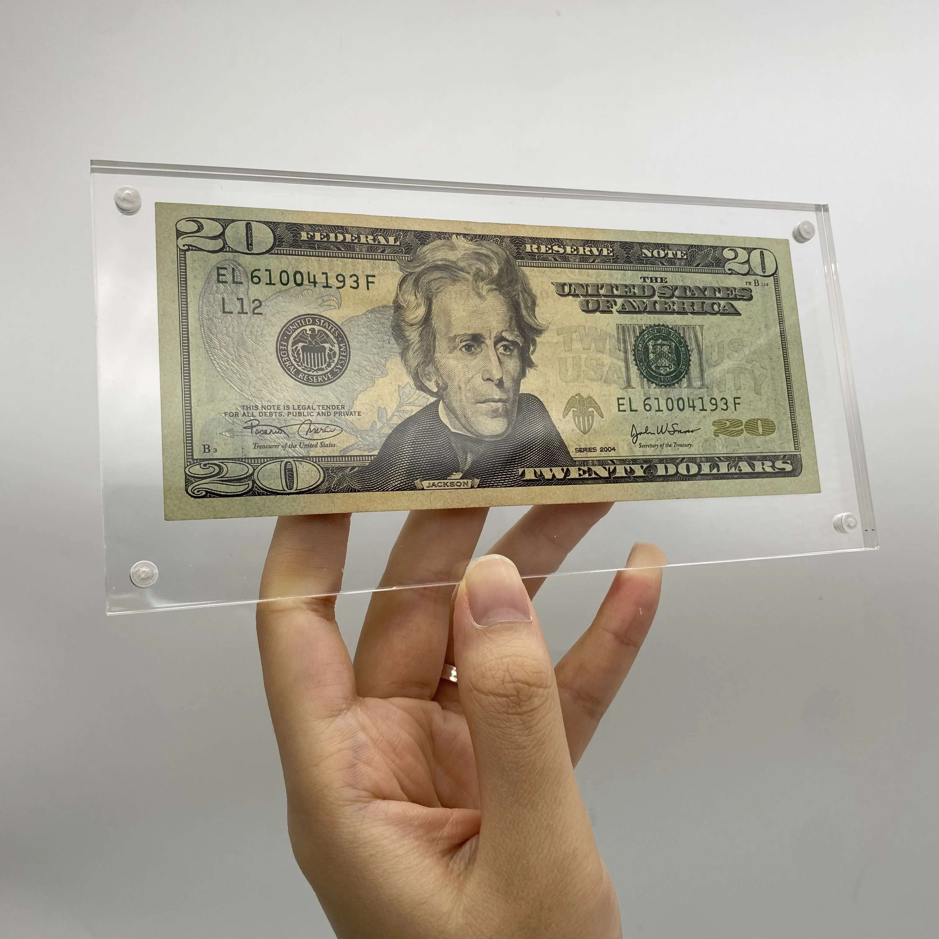 SIEYIO Bill Holder Clear Acrylic Paper Money Display Case Currency Ticket Protector