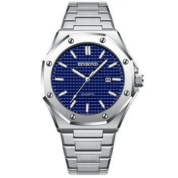 B0233 fashion OEM male clock Stainless steel Strap Waterproof date display in stock Casual watch