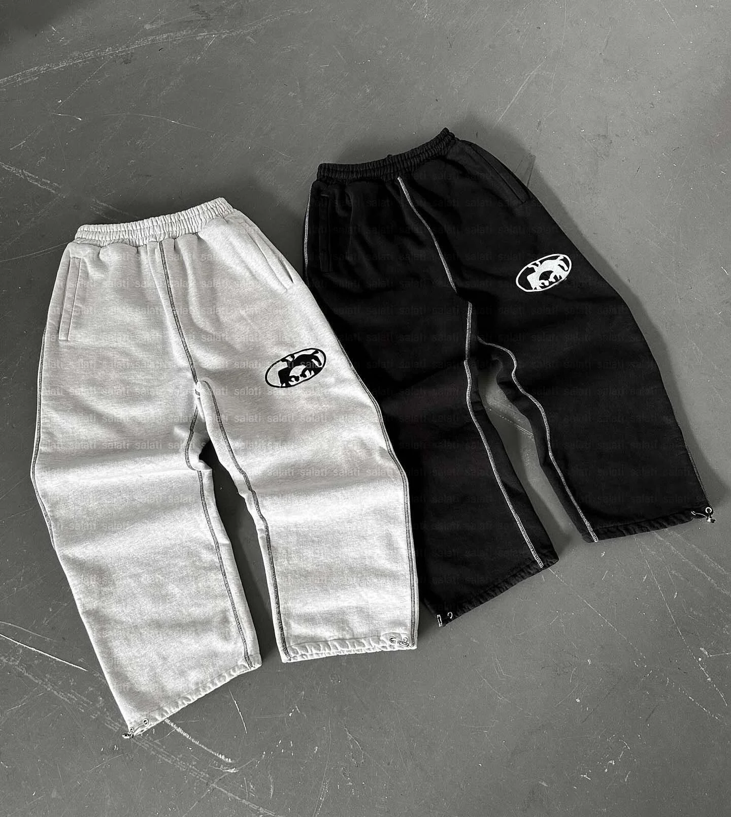 Salati Manufacturer Custom Print 220 GSM Stitching Wide Leg Oversized Loose Baggy Jogger Tracksuit Sweat Pant Sweatpants for Men
