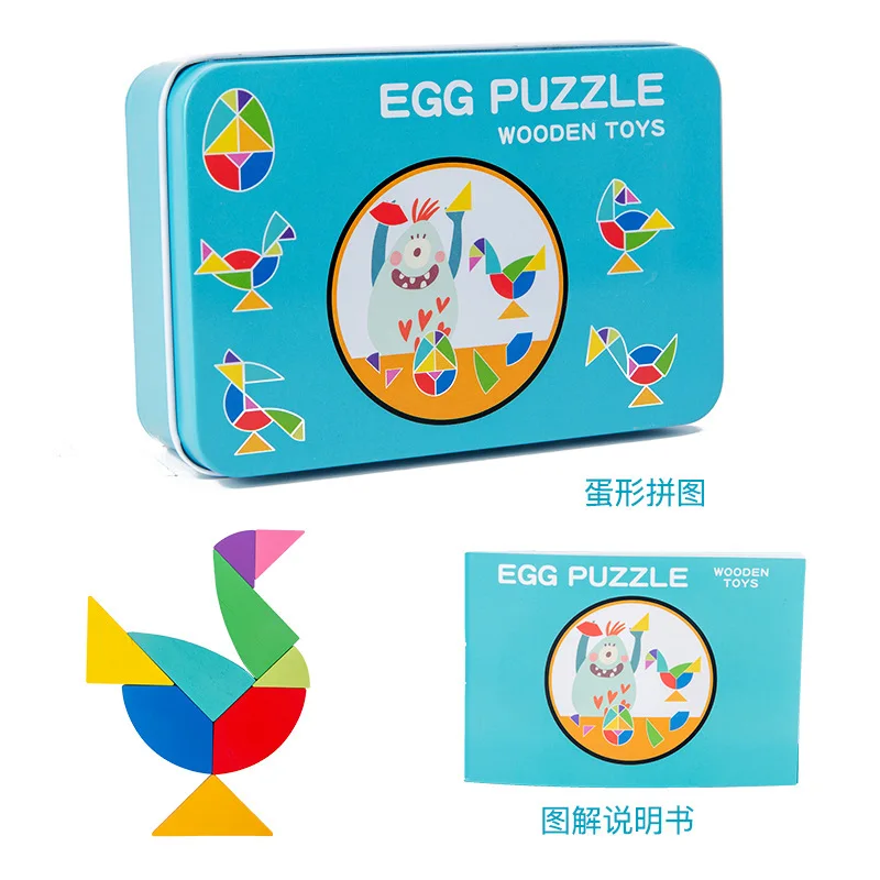 Wooden Tangram Pattern Blocks Jigsaw Puzzle Montessori Puzzle Shape Blocks Tangram Brain Teasers Jigsaw Early Learning Game
