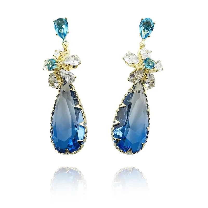 blue stone leverback earrings