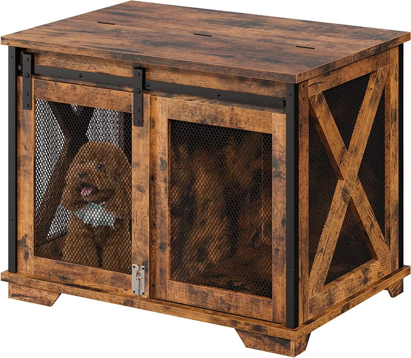 Rhetech Furniture Style Dog Crate End Table Double Doors Wooden Wire