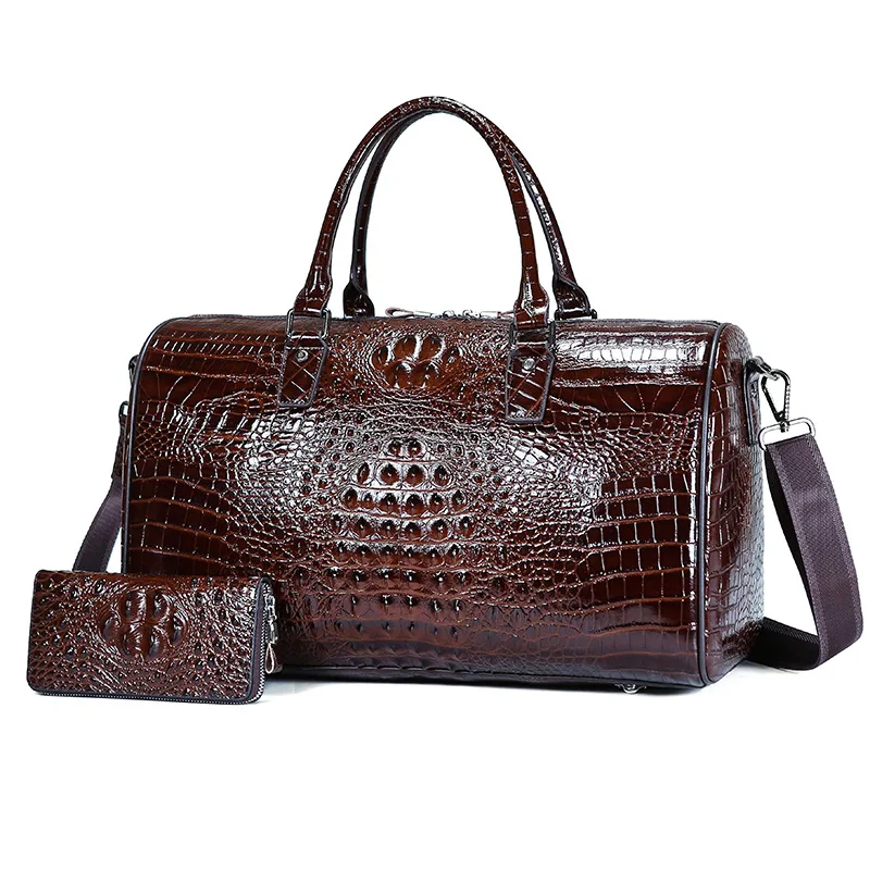 60CM Black Genuine Crocodile,Alligator Leather Skin Men Bag,Travel Bag,duffel