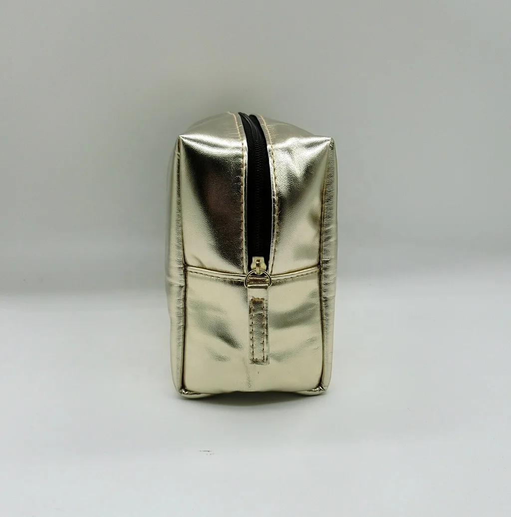Wholesale Custom Metallic Leather Beauty Bag Embossed logo PU Professional Makeup Pouch Clutch Cosmetic Bag