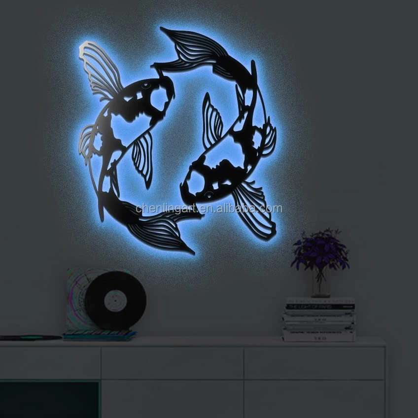 Koi Fish Metal Wall Art With Led Lights Wall Decor Buy Koi Fish Metal
