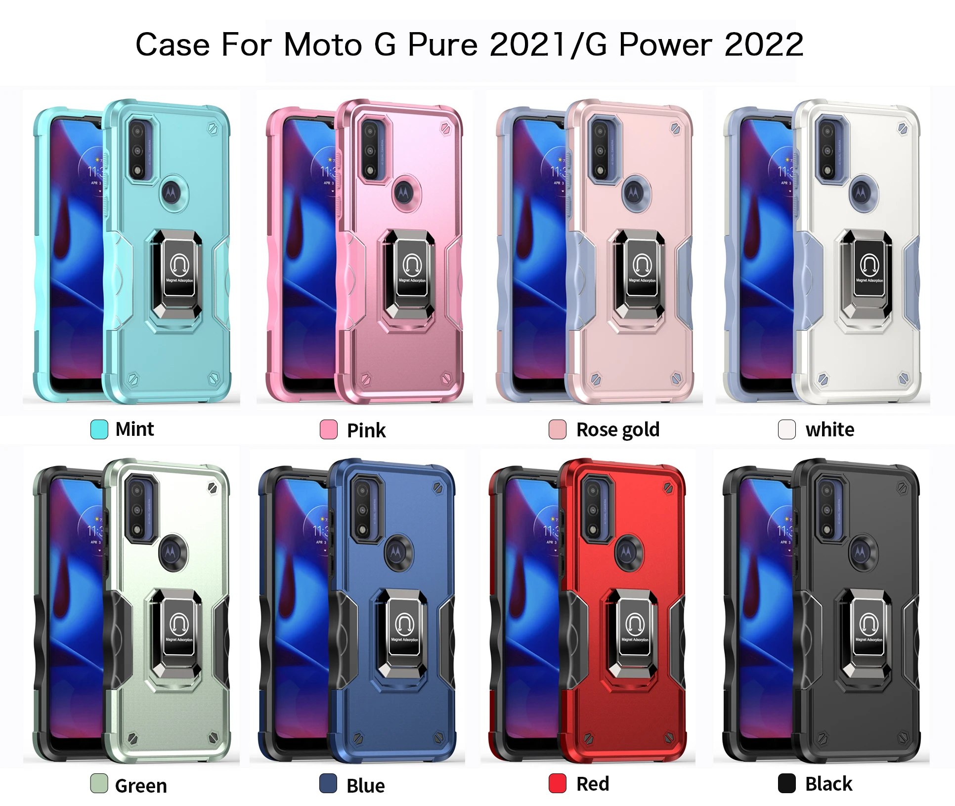 Cover Per Motorola Moto G10/G20/G30/G10 Power - Custodia Con Anello Girevole 360° E Supporto Magnetico, Antiurto, TPU, Blu Scuro