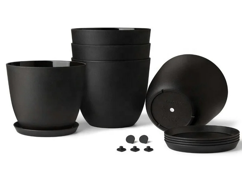 Vaso In Ceramica 20 Cm Nero Opaco – Con Foro Di Drenaggio E Sottovaso, Per Piante Da Interno/Esterno