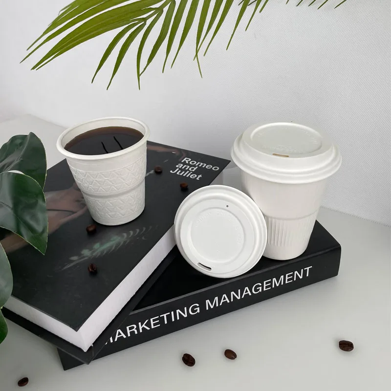 Flat Bamboo Fiber Travel Flip 12oz Lids For Cup Disposable Dome Lid