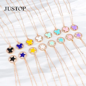 New Ins High Quality 18k Pvd Gold Plated Brass Tarnish Free for Women Colorful Flowers Epoxy Zircon Pendant Necklace