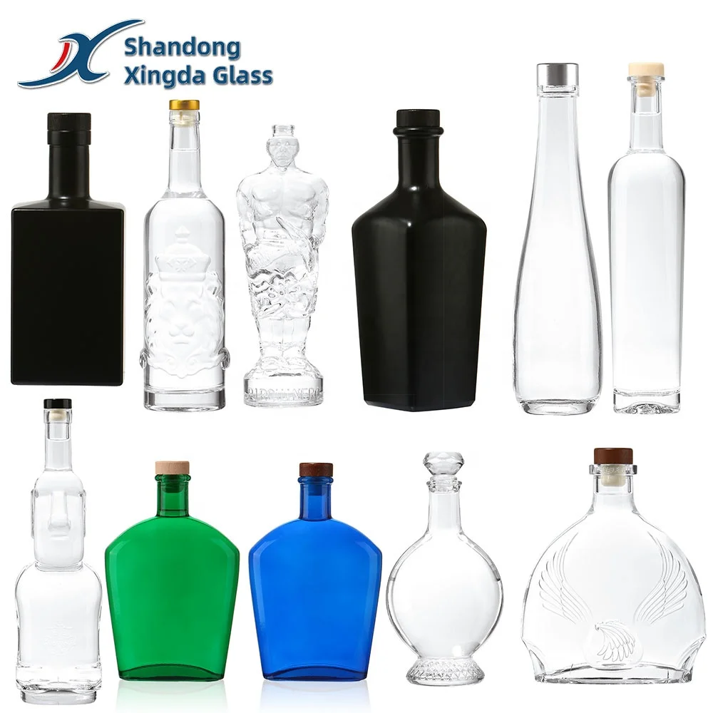 Xingda Custom High Quality Glass Bottle Whiskey Vodka Beverage 375ml 500ml 750ml 1000ml Screen