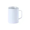 Taza blanca con asa recta.