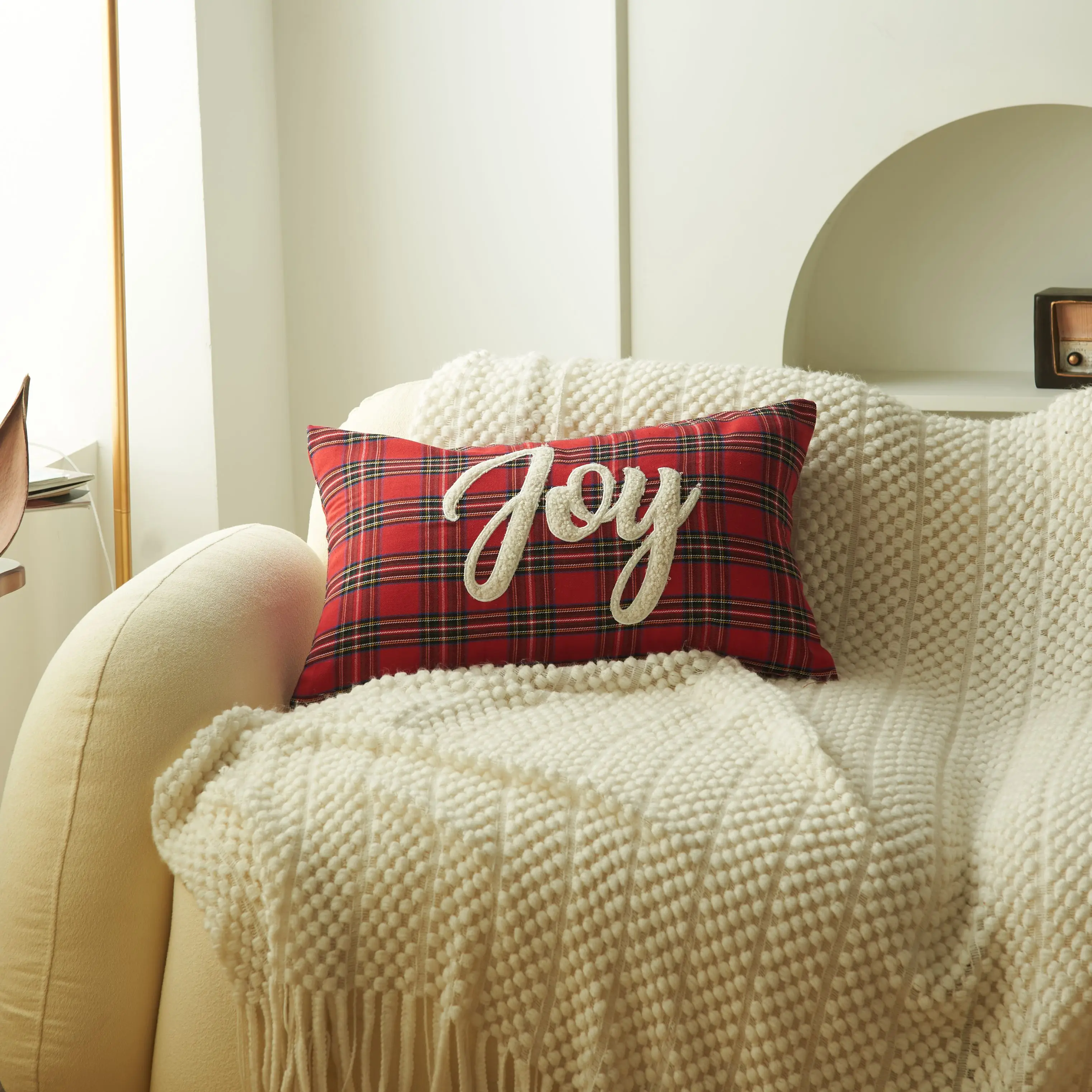 Embroidered Plaid Cushion Cover Christmas Pillow Cover Buy Joy Applique Christmas Pillow Cover