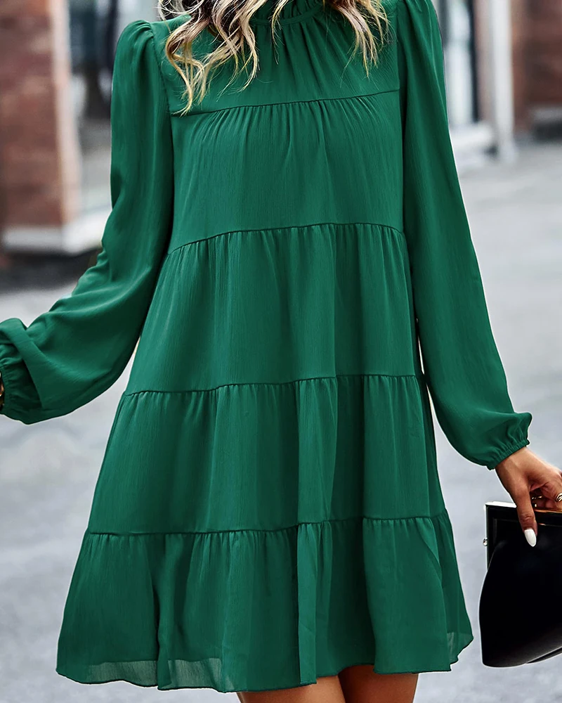 Women Spring Summer Elegant Long Sleeve Ruffle Mock Neck Tiered Mini  Babydoll Dress Casual Flowy Swing Tunic Shift Dresses| Alibaba.com