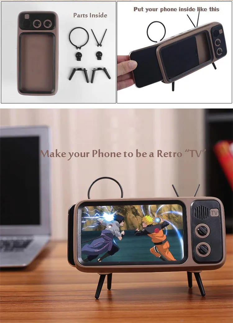 Retro Bluetooth TV Speaker With Phone Holder, Turn Your Phone Into