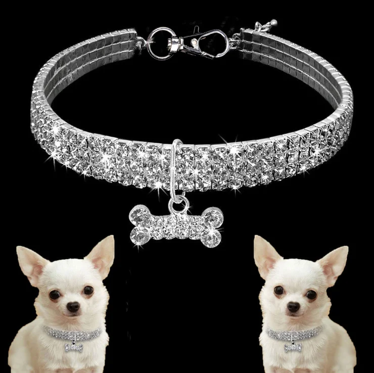 Luxury Dog Collars Bling Rhinestone Crystal Necklace for Pet Cat Puppy Chihuahua 