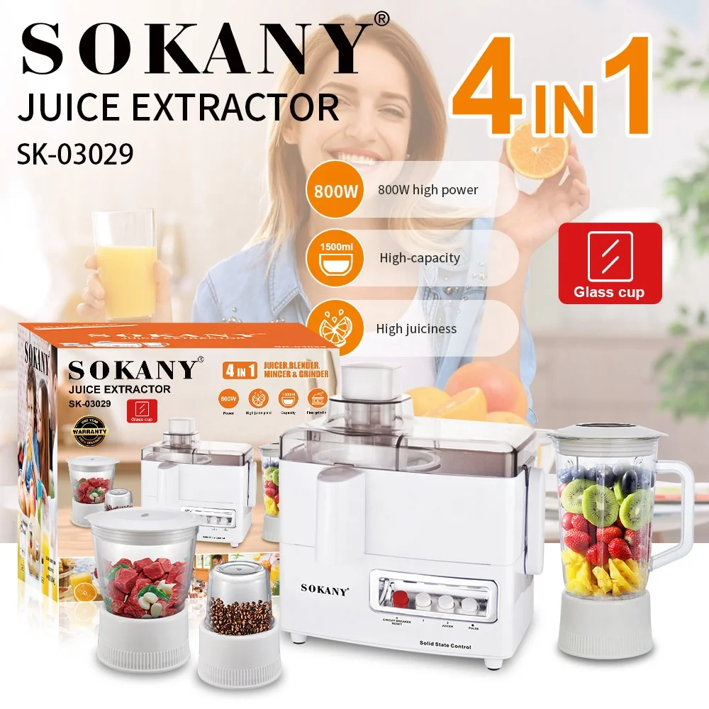 Sokany 4In 1 Slow Juicers Extractor Machine 800w Strong Motor Blenders and Juicers Machine Orange Juicers