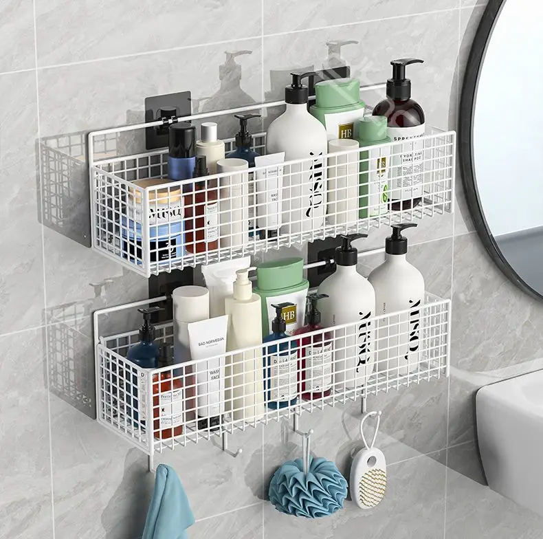 Two packs Bathroom shelving Perforation-free bathroom wall hanging hand washing counter Wall storage toilet supplies details